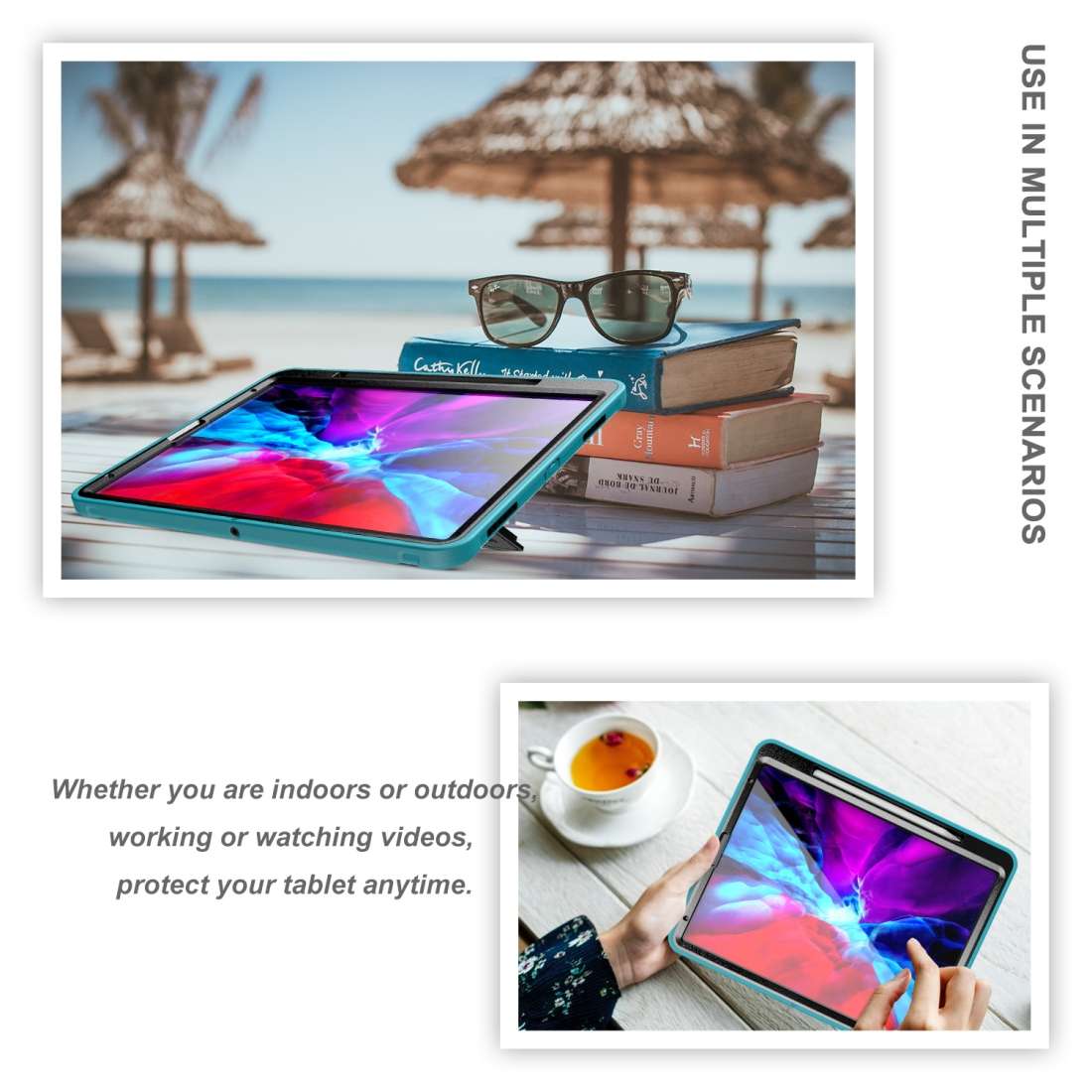 For iPad Pro 12.9 inch (2020) 360 Degree Rotation PC+TPU Protective Cover with Ho ... (Light Blue)