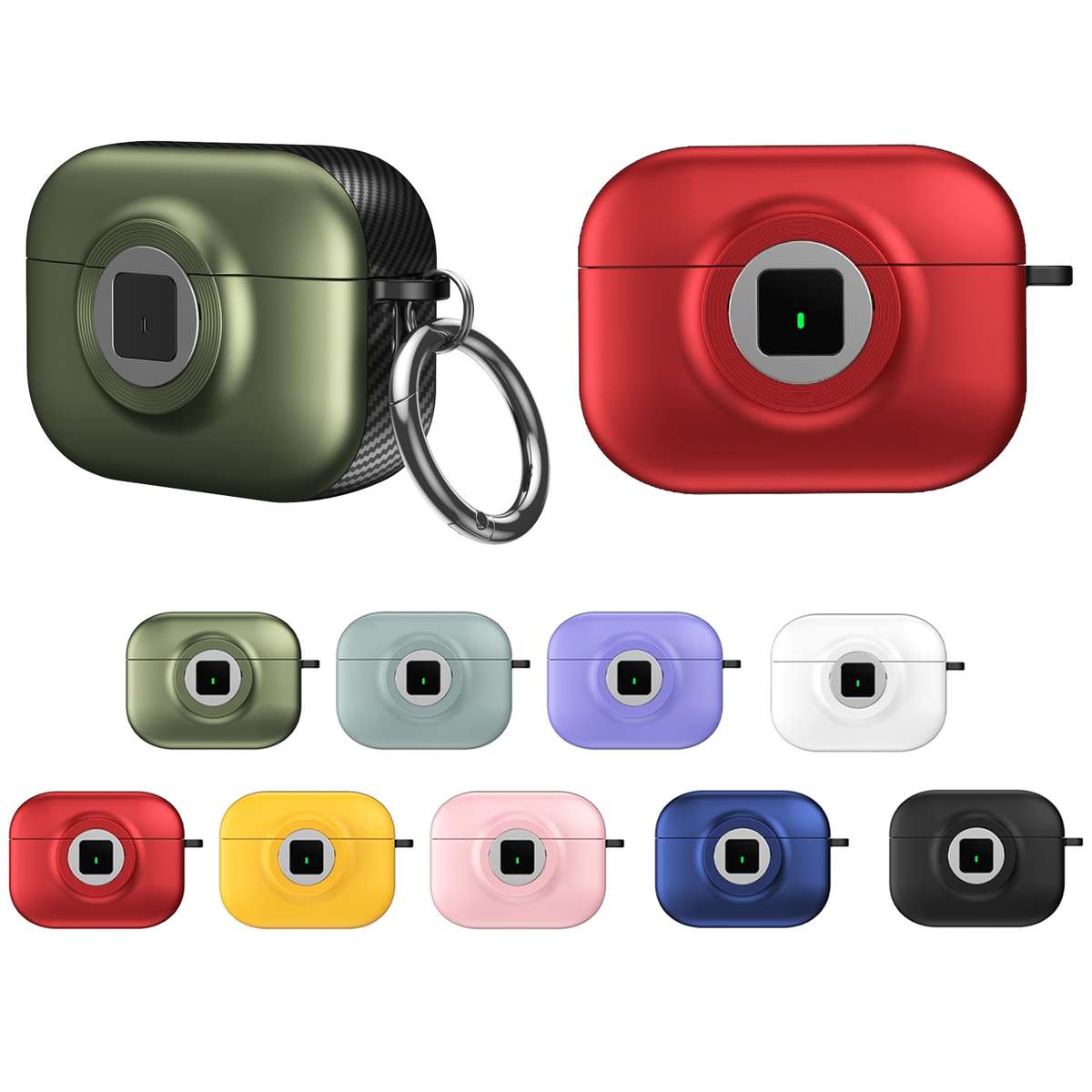 For AirPods 4 Camera Series PC + TPU Headset Shockproof Carbon Fibre Case(Light Green)