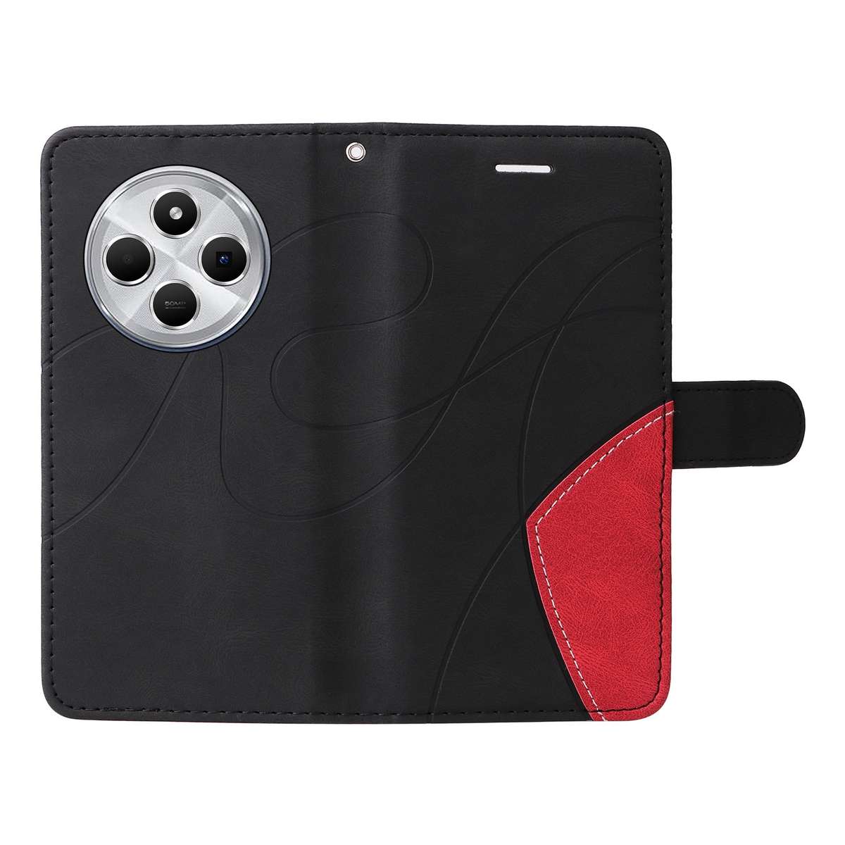 For Redmi 14C 4G Global Dual-color Splicing Flip Leather Phone Case(Black)