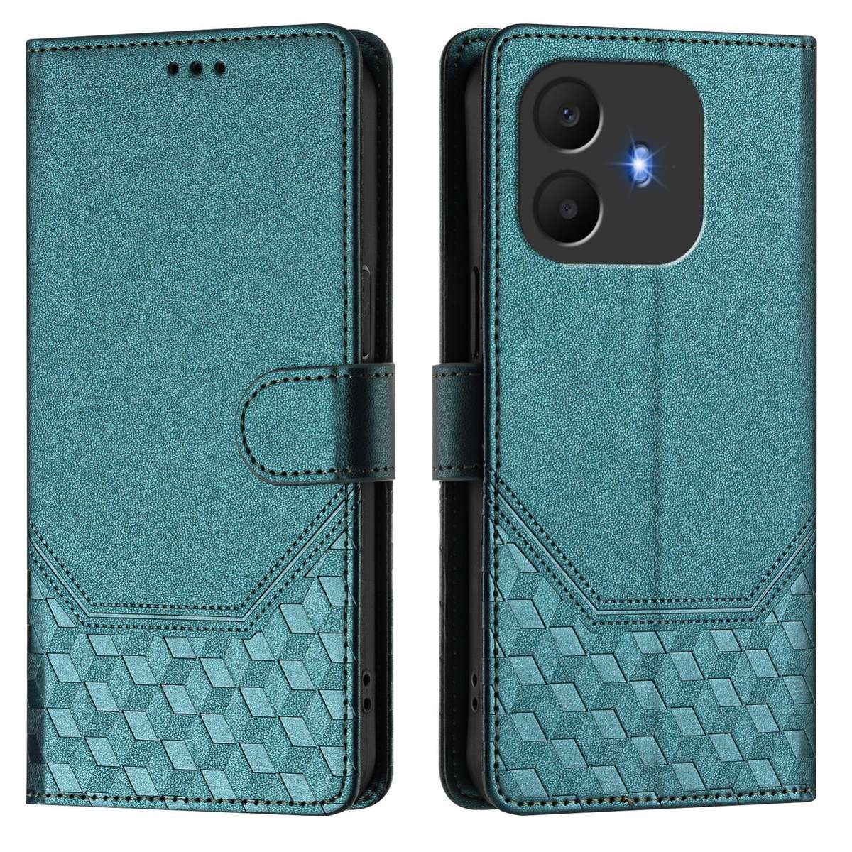 For TCL K70 Power 4G / K70 4G Honeycomb Embossing RFID Leather Phone Case(Peacock Green)