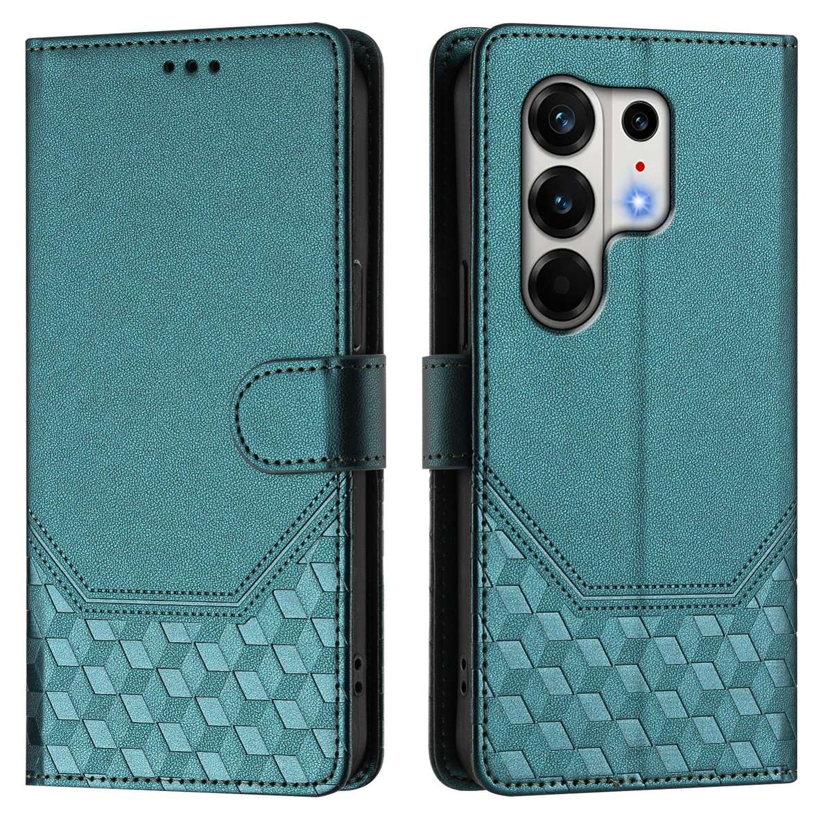 For Tecno Camon 50 Pro 4G Honeycomb Embossing RFID Leather Phone Case(Peacock Green)