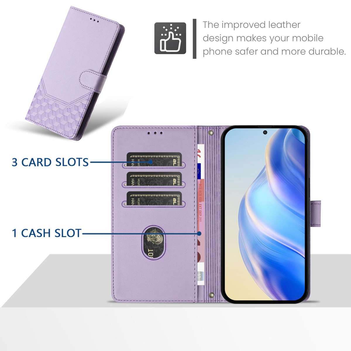 For Tecno Camon 50 Pro 4G Honeycomb Embossing RFID Leather Phone Case(Light Purple)