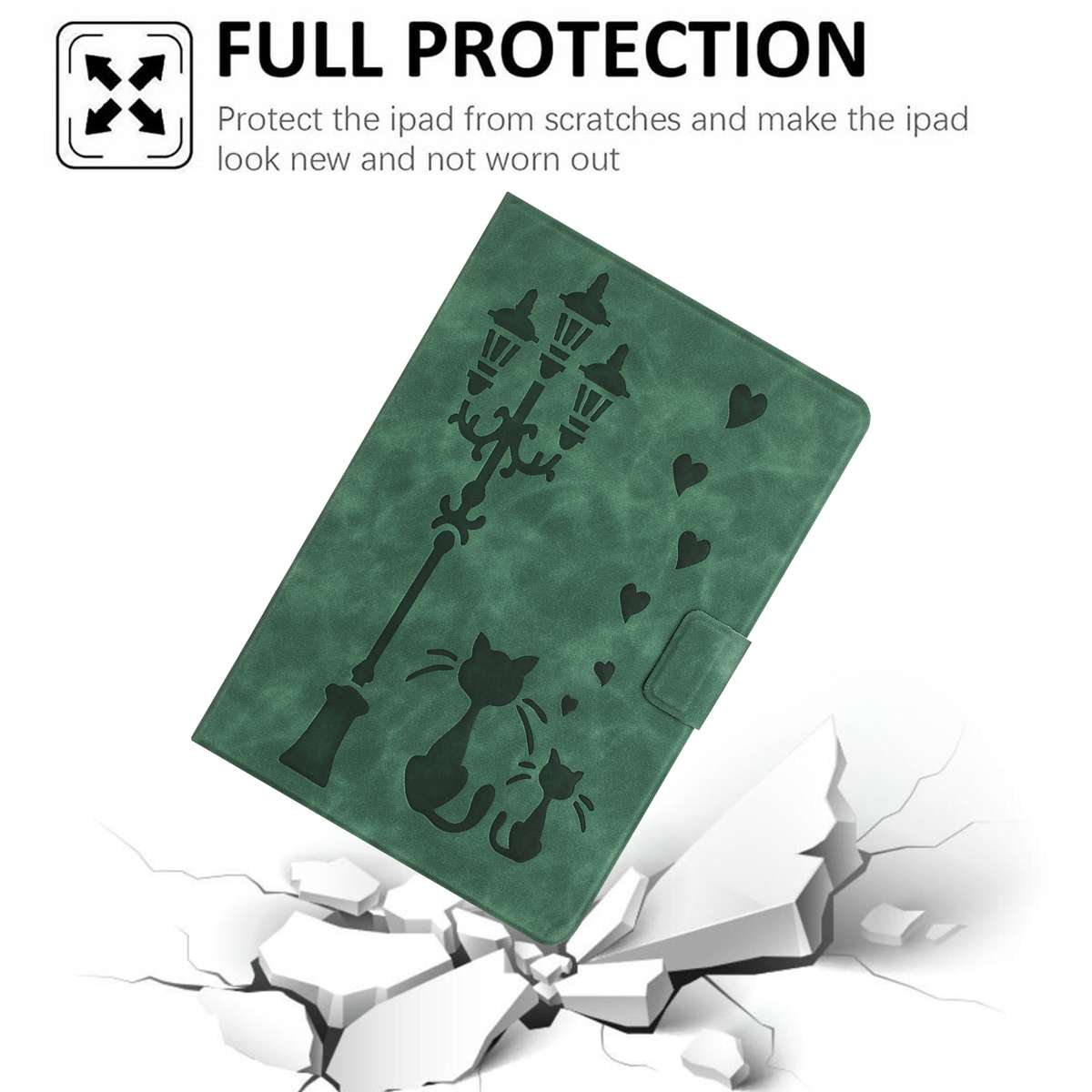 For iPad Air 10.9 2022 / 2020 Embossed Couple Cat Smart Tablet Leather Case(Green)