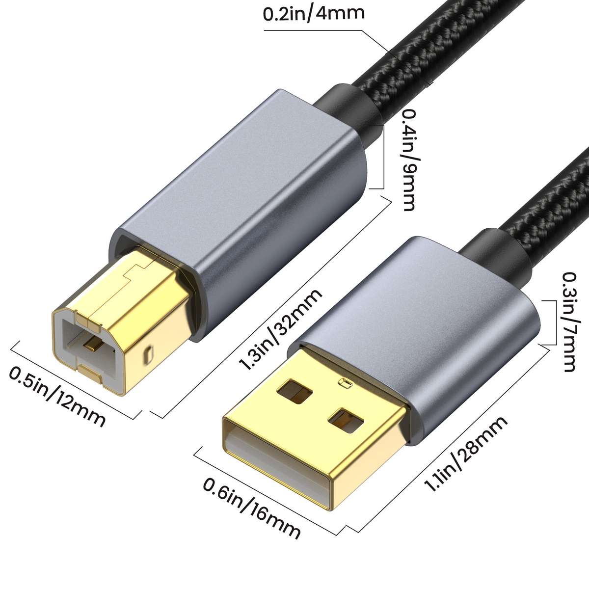USB 2.0 A Male to B Male Square Port Printer Data Transmission Extension Cable, Length:10m