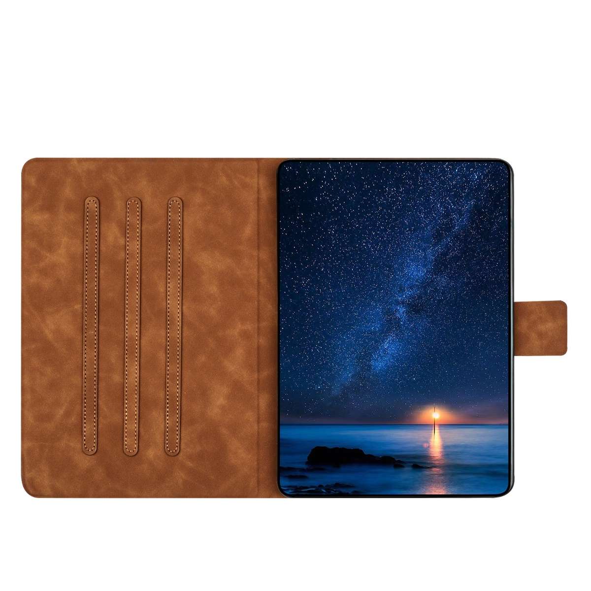 For Samsung Galaxy Tab A 10.1 2019 Embossed Couple Cat Smart Tablet Leather Case(Brown)