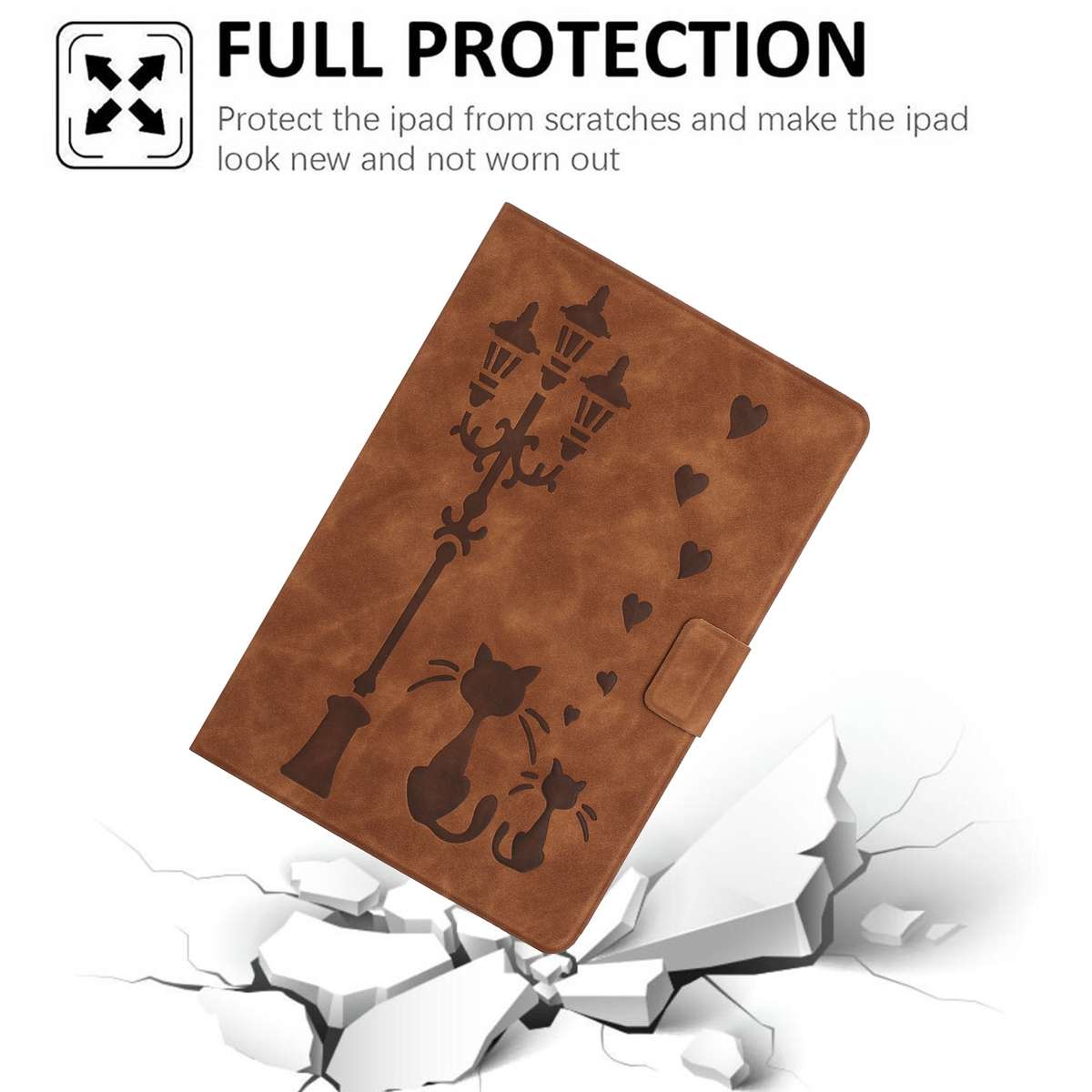 For Samsung Galaxy Tab A 10.1 2019 Embossed Couple Cat Smart Tablet Leather Case(Brown)
