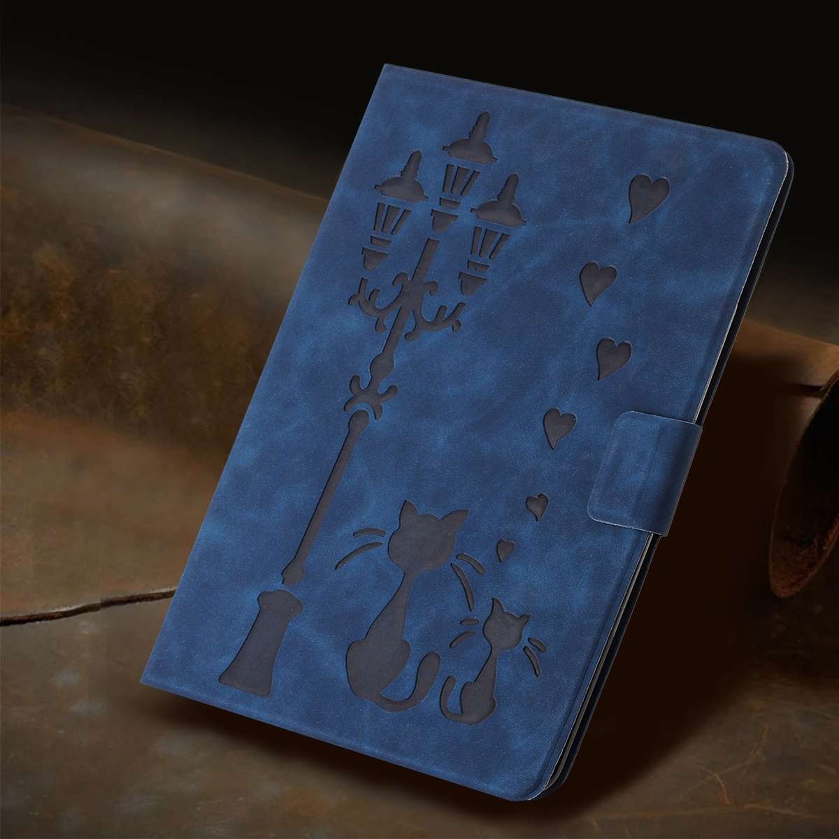 For Samsung Galaxy Tab A7 Lite Embossed Couple Cat Smart Tablet Leather Case(Blue)