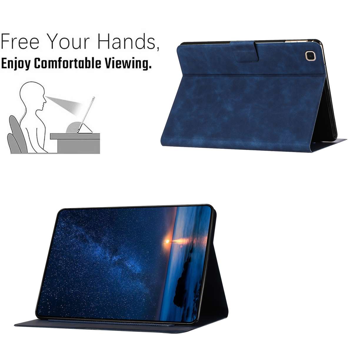 For Samsung Galaxy Tab A7 Lite Embossed Couple Cat Smart Tablet Leather Case(Blue)