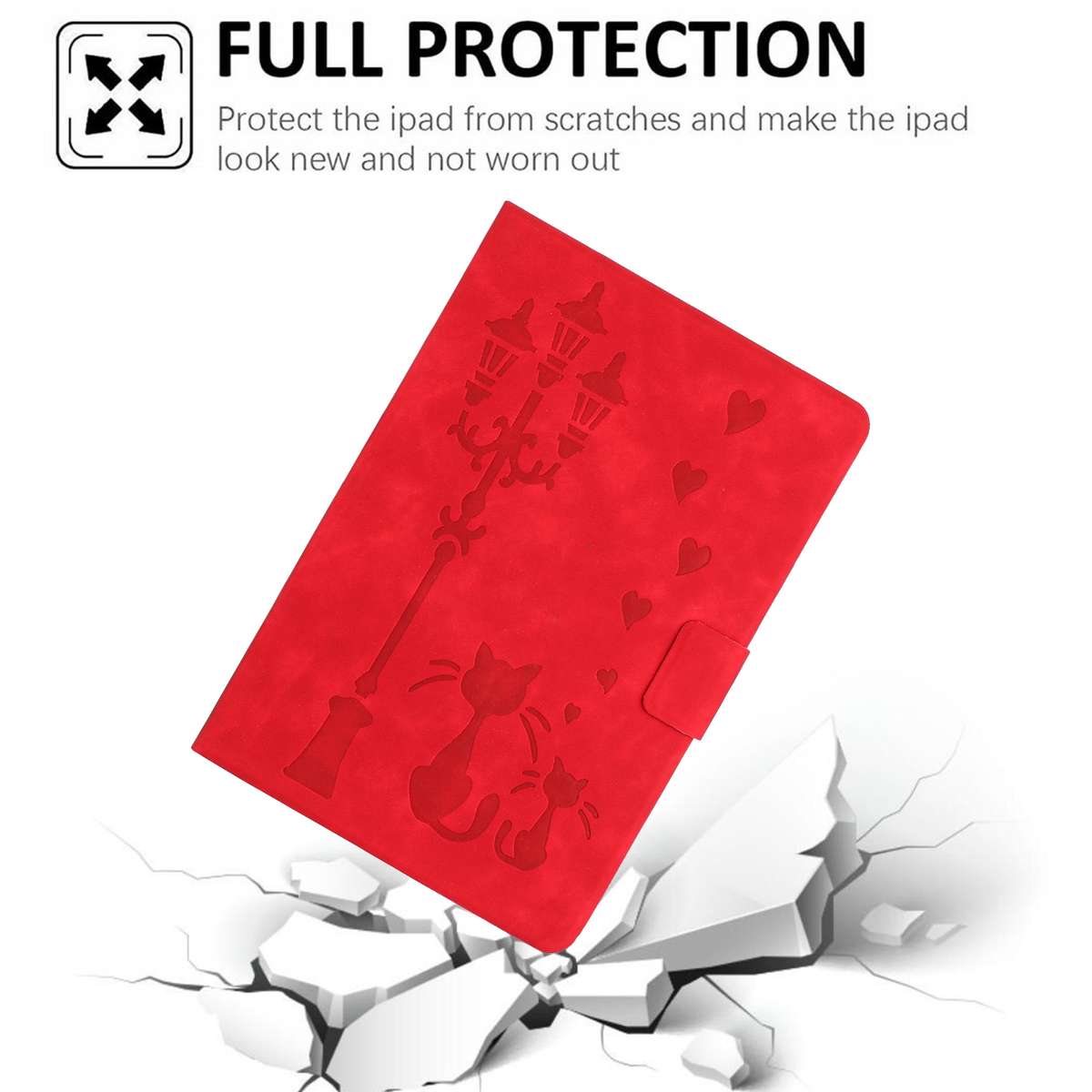 For Samsung Galaxy Tab A7 Lite Embossed Couple Cat Smart Tablet Leather Case(Red)