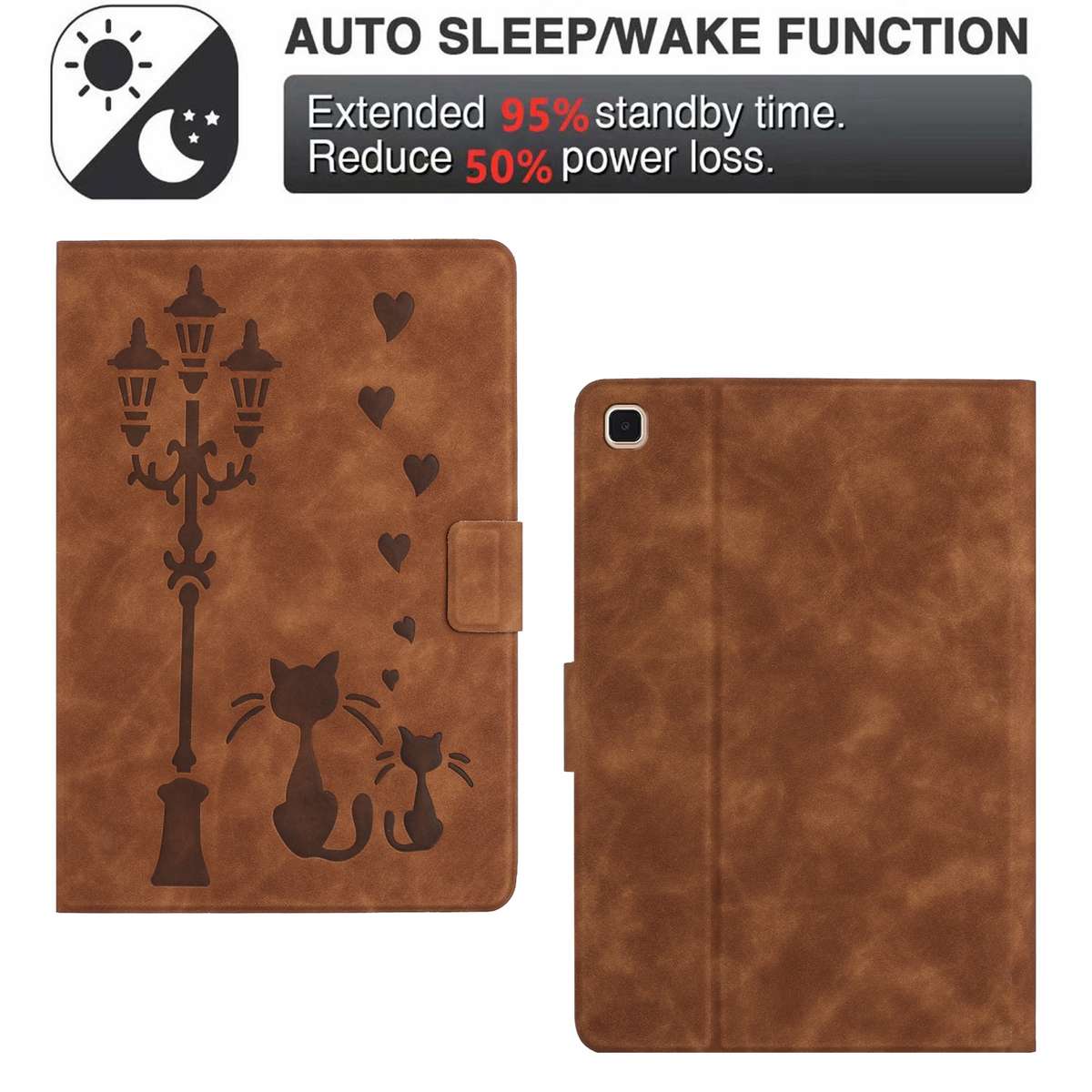 For Samsung Galaxy Tab S5e Embossed Couple Cat Smart Tablet Leather Case(Brown)
