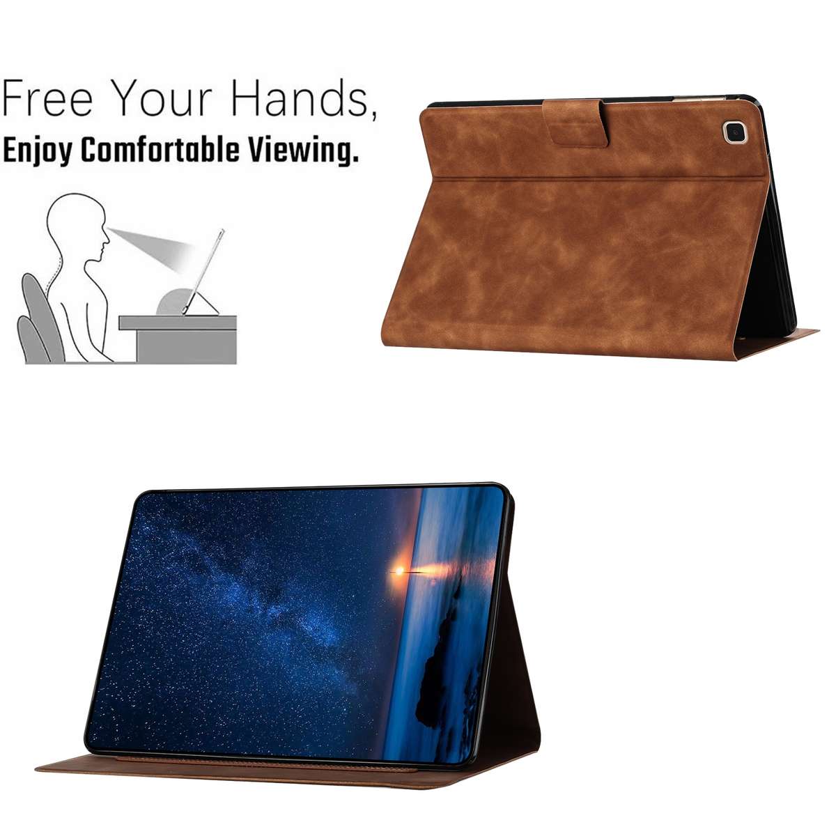 For Samsung Galaxy Tab S5e Embossed Couple Cat Smart Tablet Leather Case(Brown)