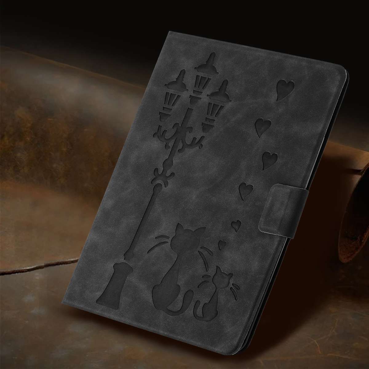 For Samsung Galaxy Tab S5e Embossed Couple Cat Smart Tablet Leather Case(Black)
