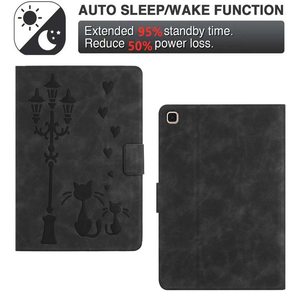 For Samsung Galaxy Tab S5e Embossed Couple Cat Smart Tablet Leather Case(Black)