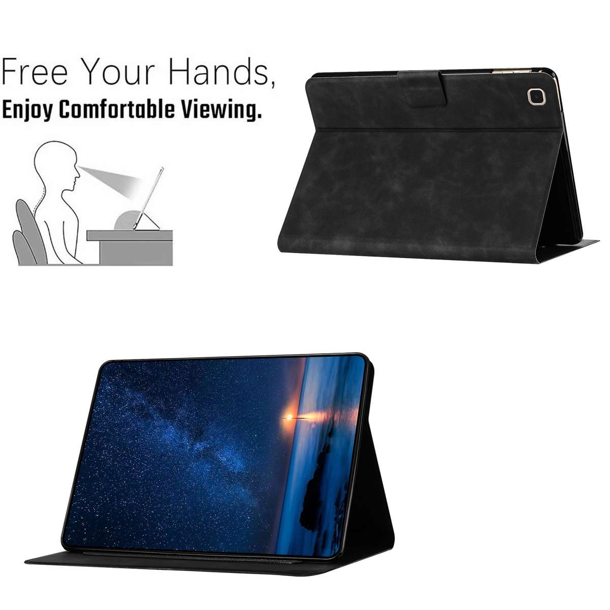 For Samsung Galaxy Tab S5e Embossed Couple Cat Smart Tablet Leather Case(Black)