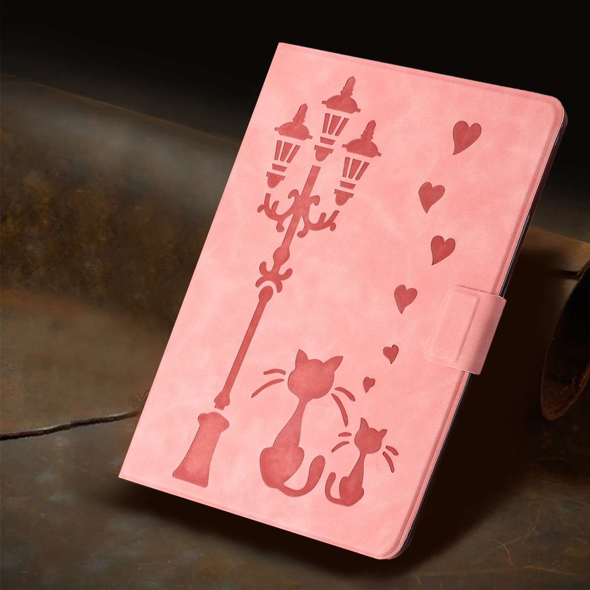 For Samsung Galaxy Tab S5e Embossed Couple Cat Smart Tablet Leather Case(Pink)