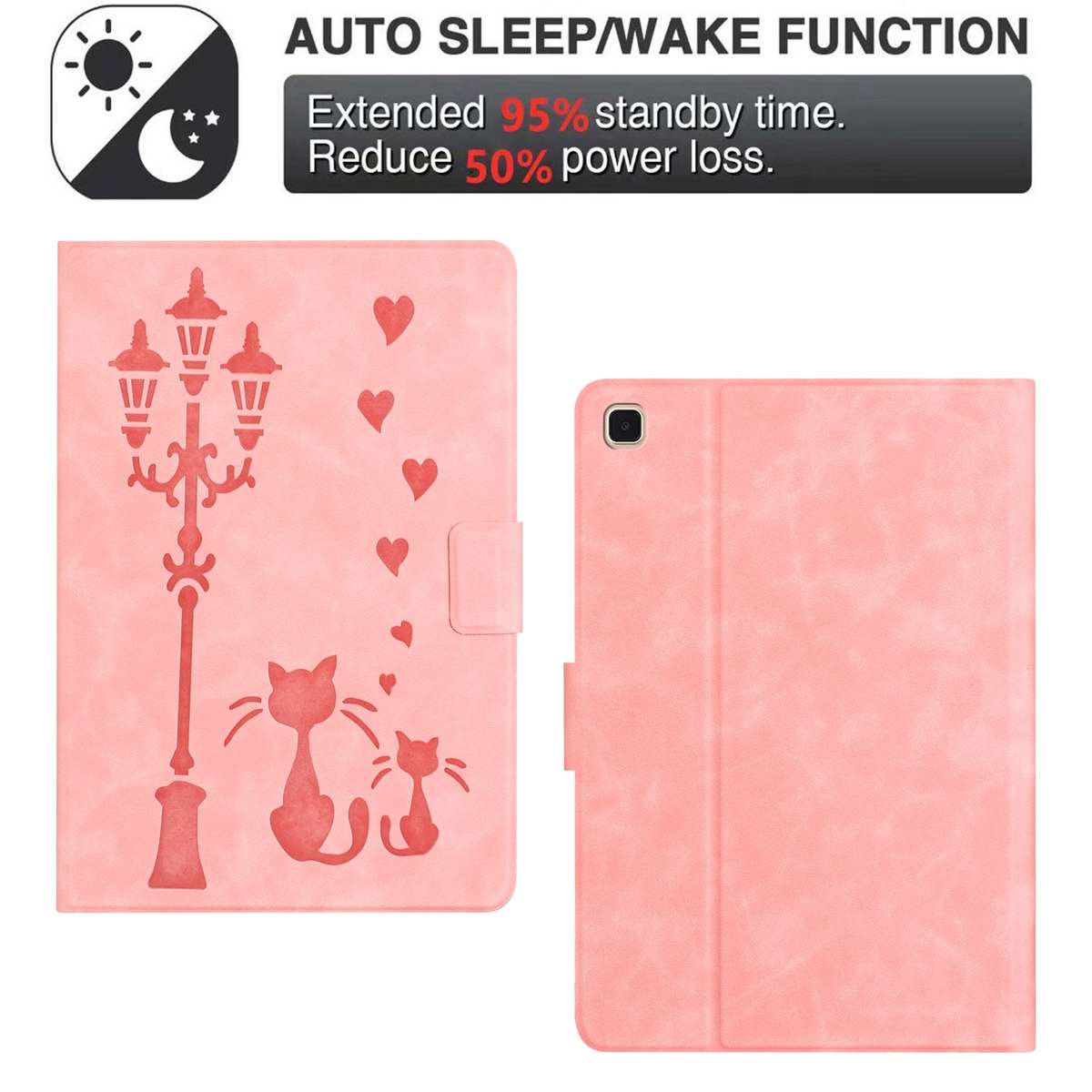 For Samsung Galaxy Tab S5e Embossed Couple Cat Smart Tablet Leather Case(Pink)