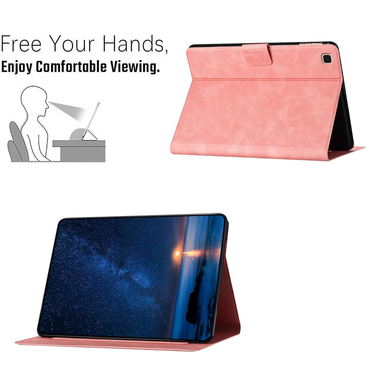 For Samsung Galaxy Tab S5e Embossed Couple Cat Smart Tablet Leather Case(Pink)