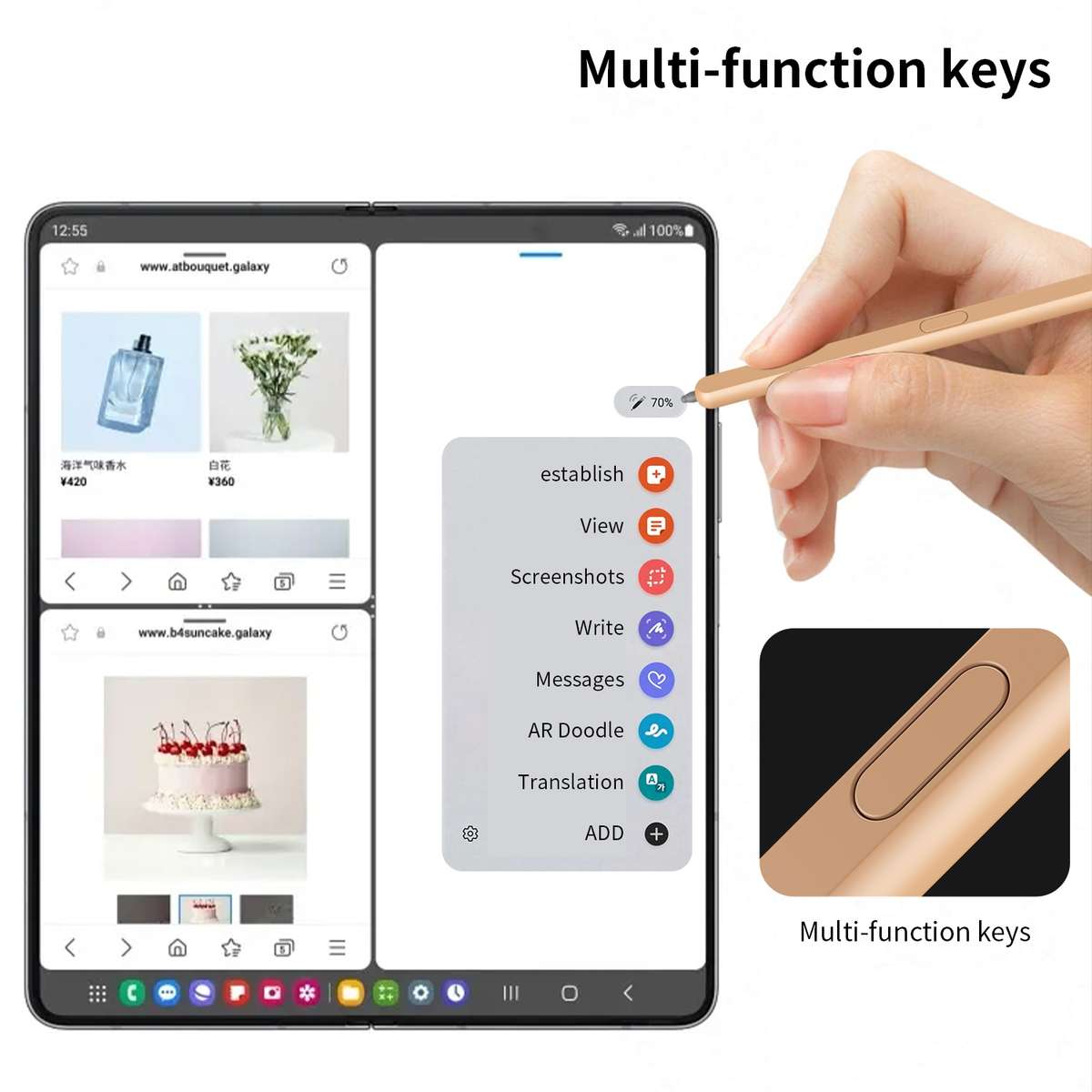 For Samsung Galaxy Z Fold6 / 5 / 4 / 3 Electromagnetic Stylus Pen with Pen Slot(Pink)