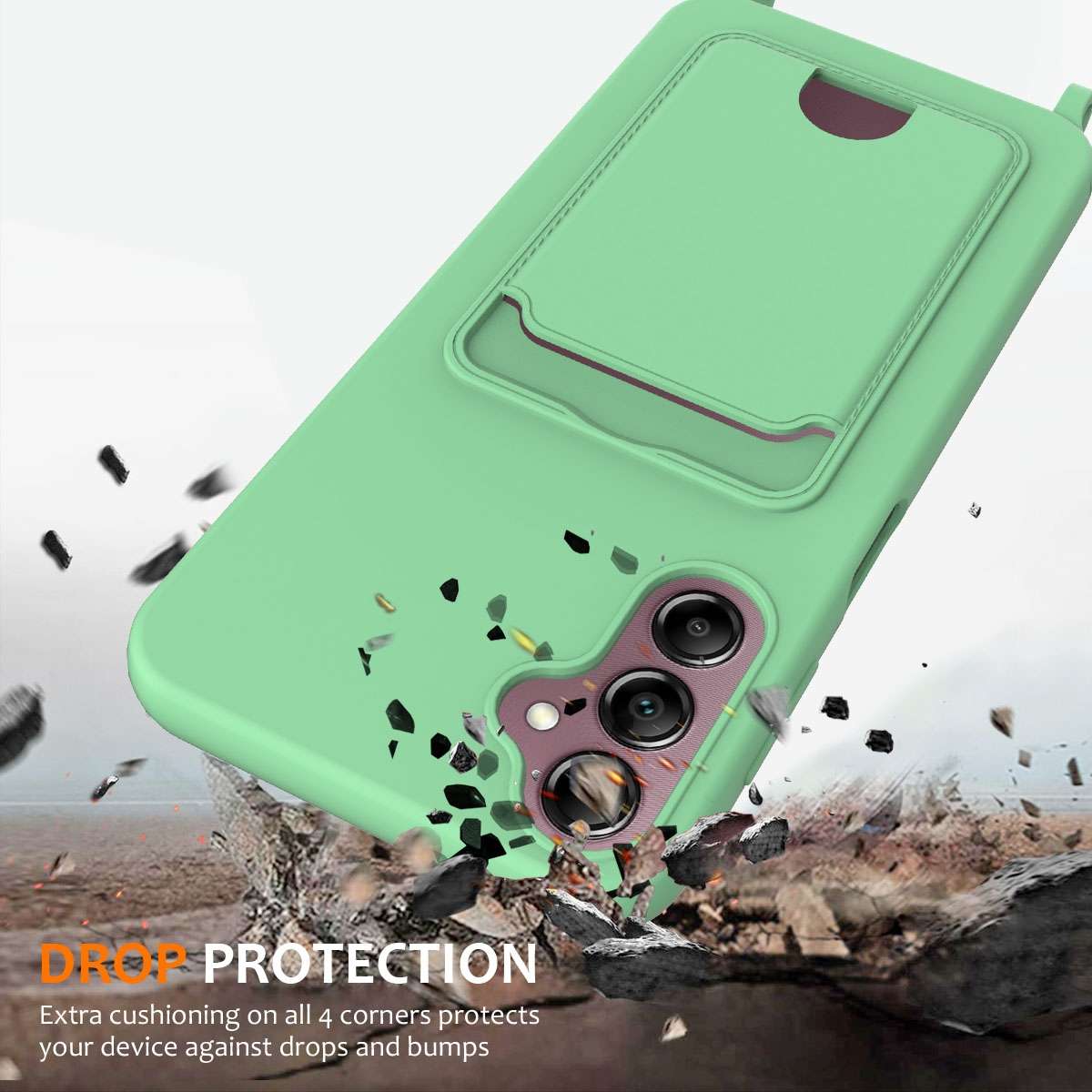 For Samsung Galaxy S24 FE 5G Integrated Card Bag Solid Color Liquid Silicone Phone Cas ... (Green)