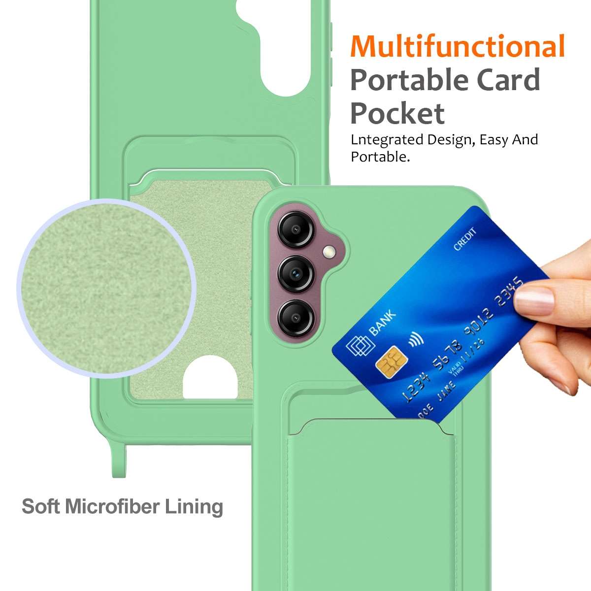 For Samsung Galaxy S24 FE 5G Integrated Card Bag Solid Color Liquid Silicone Phone Cas ... (Green)