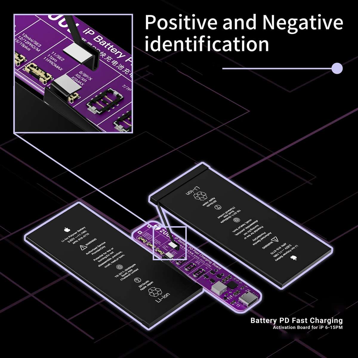 2UUL BT01 PD Fast Charging No-Disassembly Battery Activation Board for iPhone 6 to 15 Pro Max