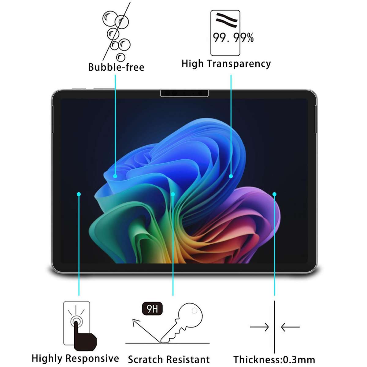 For Microsoft Surface Pro 12 inch 2025 9H 0.3mm Explosion-proof Tempered Glass Film