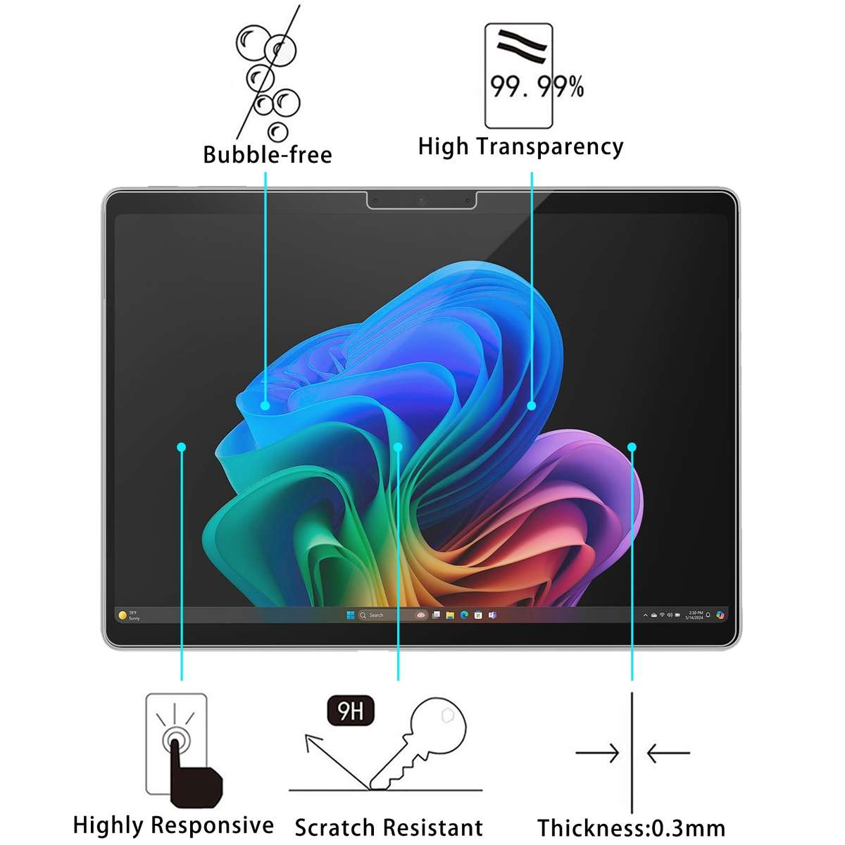 For Microsoft Surface Pro 11 13 inch 2pcs 9H 0.3mm Explosion-proof Tempered Glass Film
