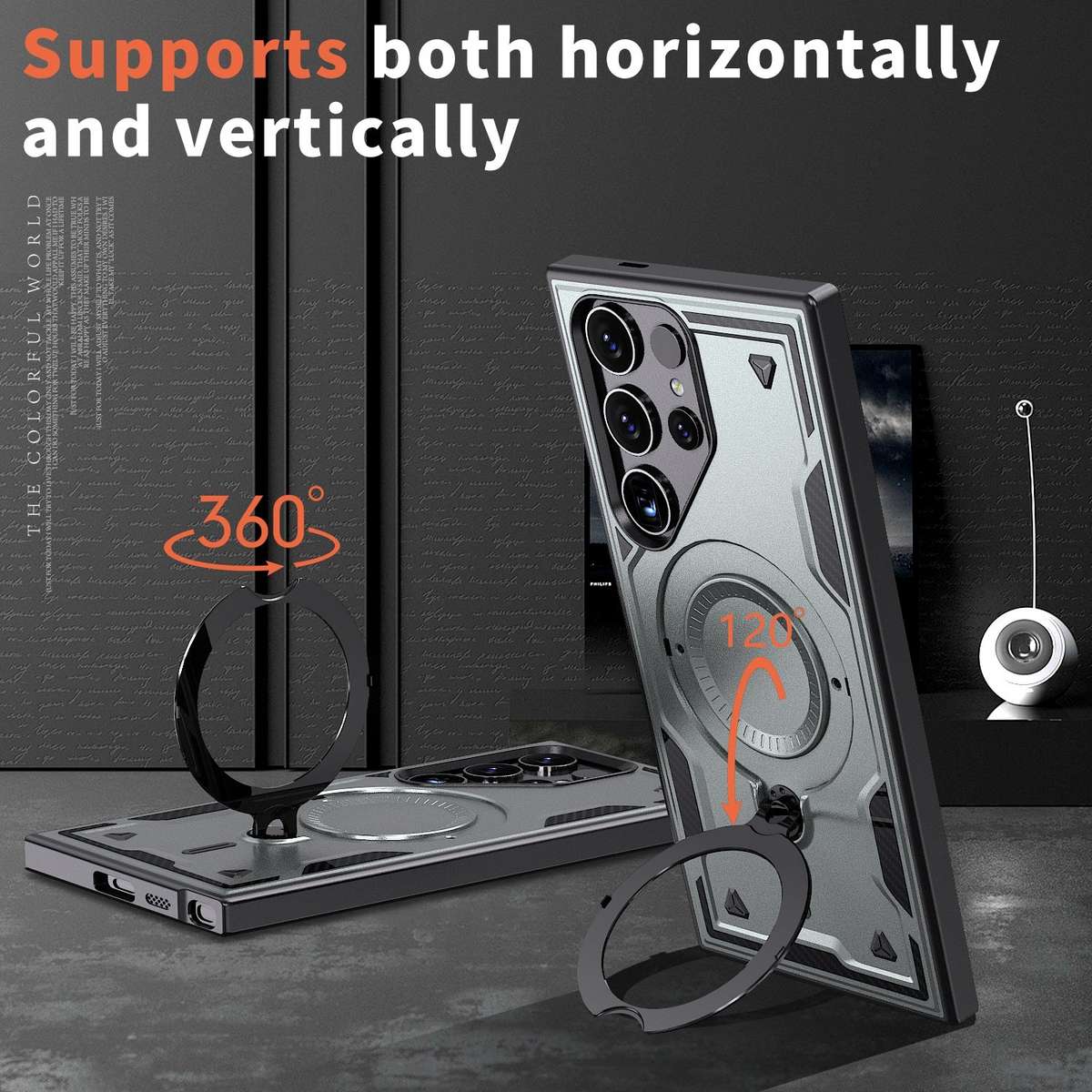 For Samsung Galaxy S24 Ultra 5G PC Hybrid TPU Armor MagSafe Ring Holder Phone Case(Grey)