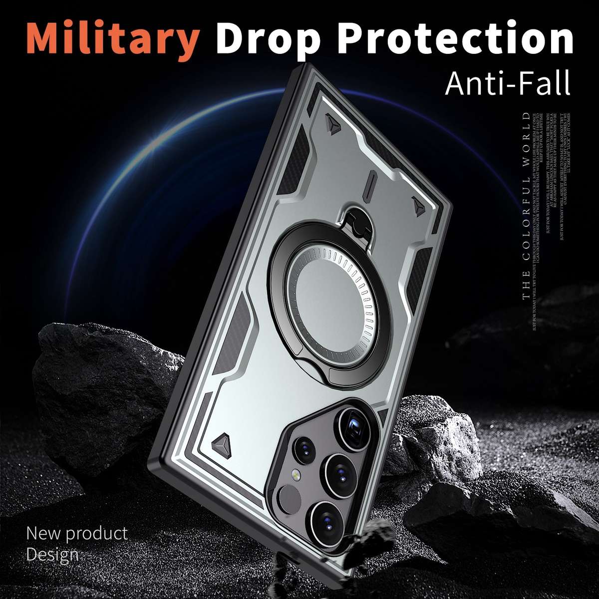 For Samsung Galaxy S24 Ultra 5G PC Hybrid TPU Armor MagSafe Ring Holder Phone Case(Grey)