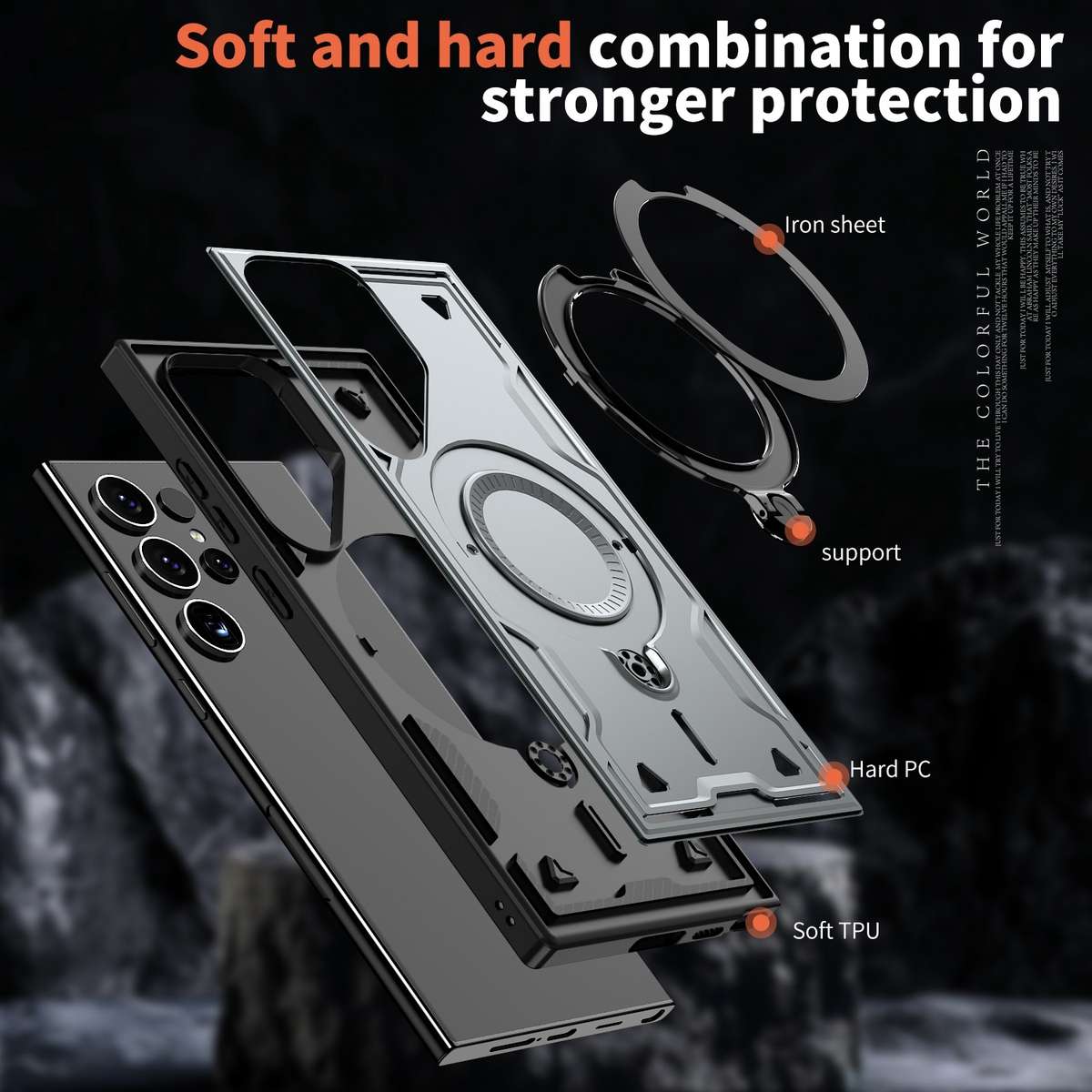 For Samsung Galaxy S24 Ultra 5G PC Hybrid TPU Armor MagSafe Ring Holder Phone Case(Grey)