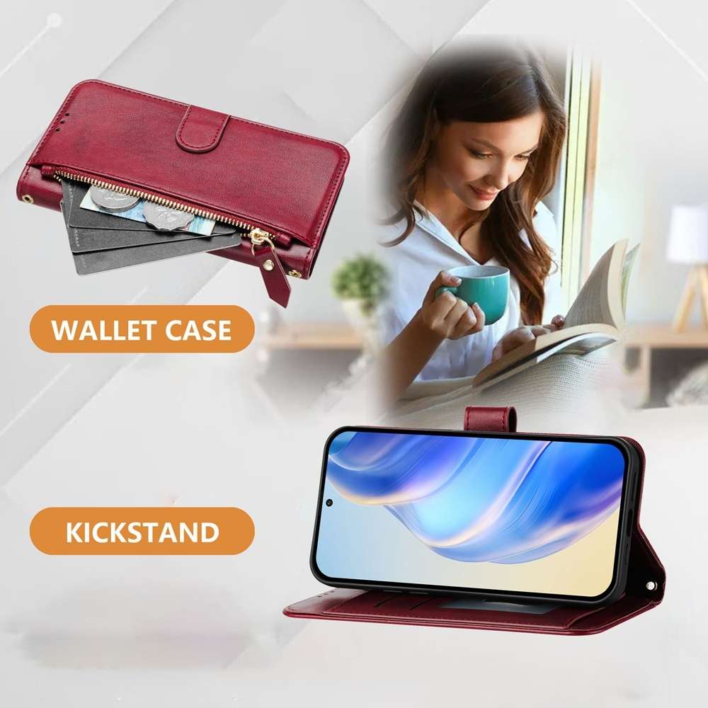 For Samsung Galaxy S21 Ultra 5G Multi-Card Slots Zipper Wallet Leather Phone Case(Dark Red)