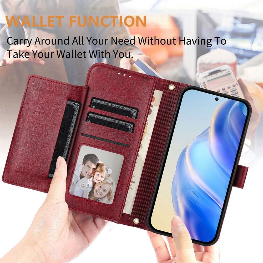 For Samsung Galaxy S21 Ultra 5G Multi-Card Slots Zipper Wallet Leather Phone Case(Dark Red)