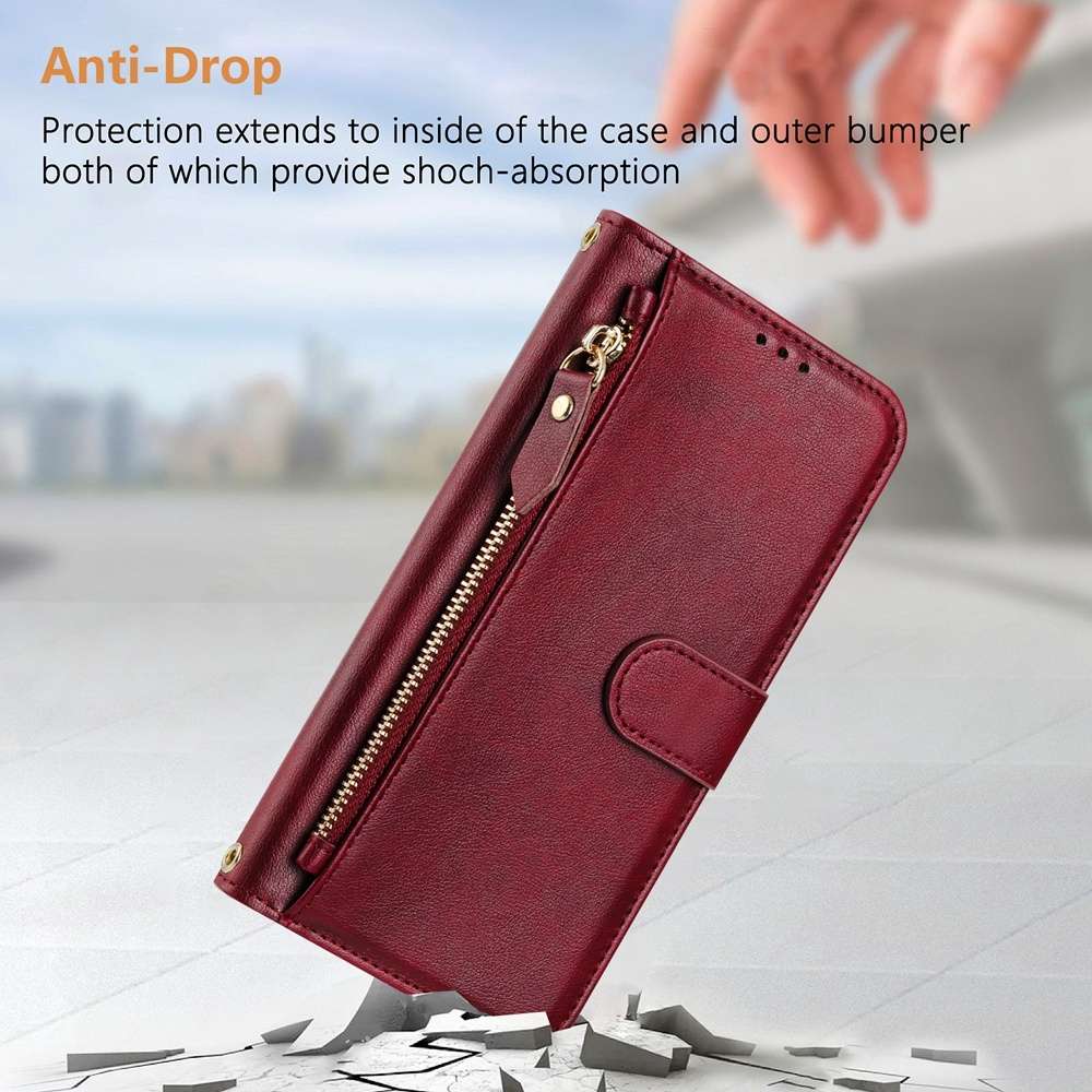 For Samsung Galaxy S21 Ultra 5G Multi-Card Slots Zipper Wallet Leather Phone Case(Dark Red)