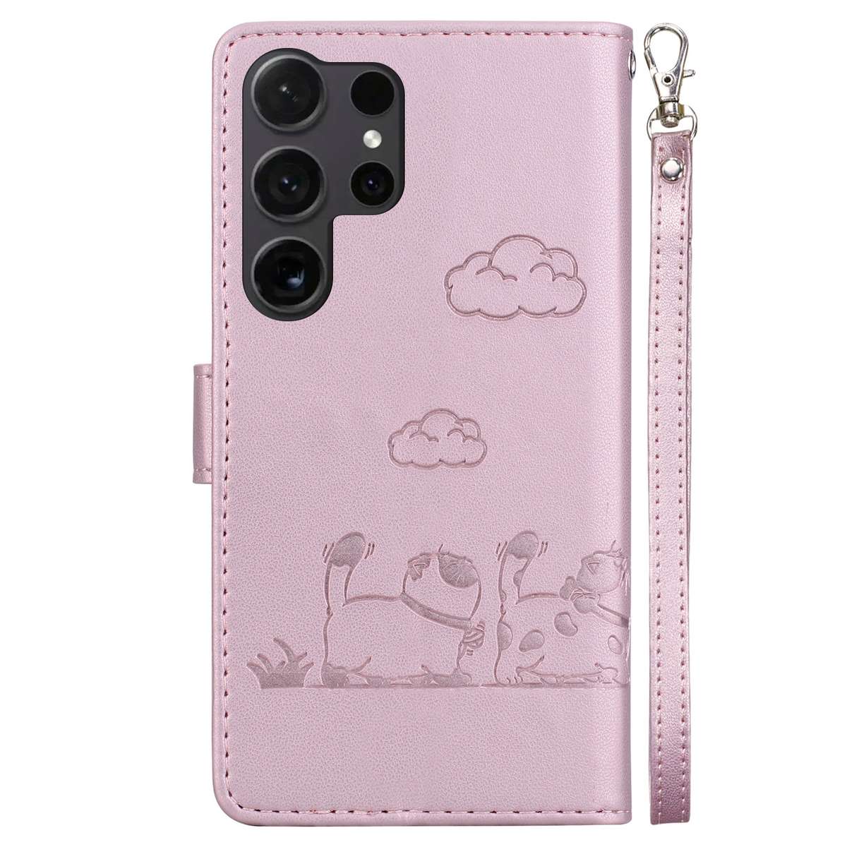 For Samsung Galaxy S25 Ultra 5G Cute Cats RFID Leather Phone Case(Rose Gold)