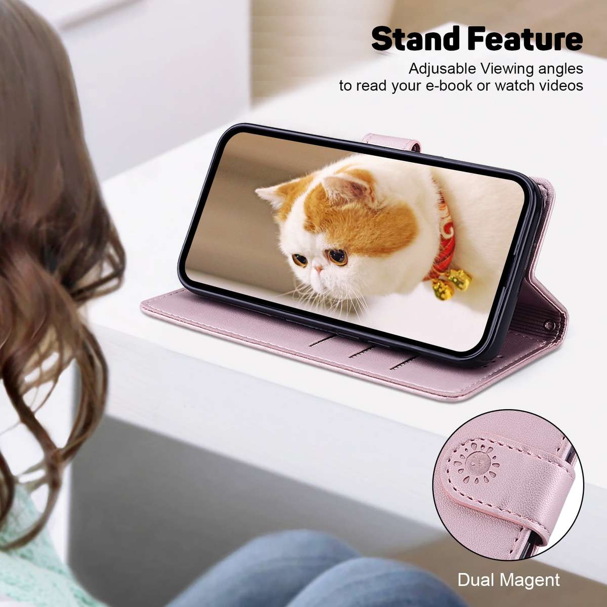 For Samsung Galaxy S25 Ultra 5G Cute Cats RFID Leather Phone Case(Rose Gold)