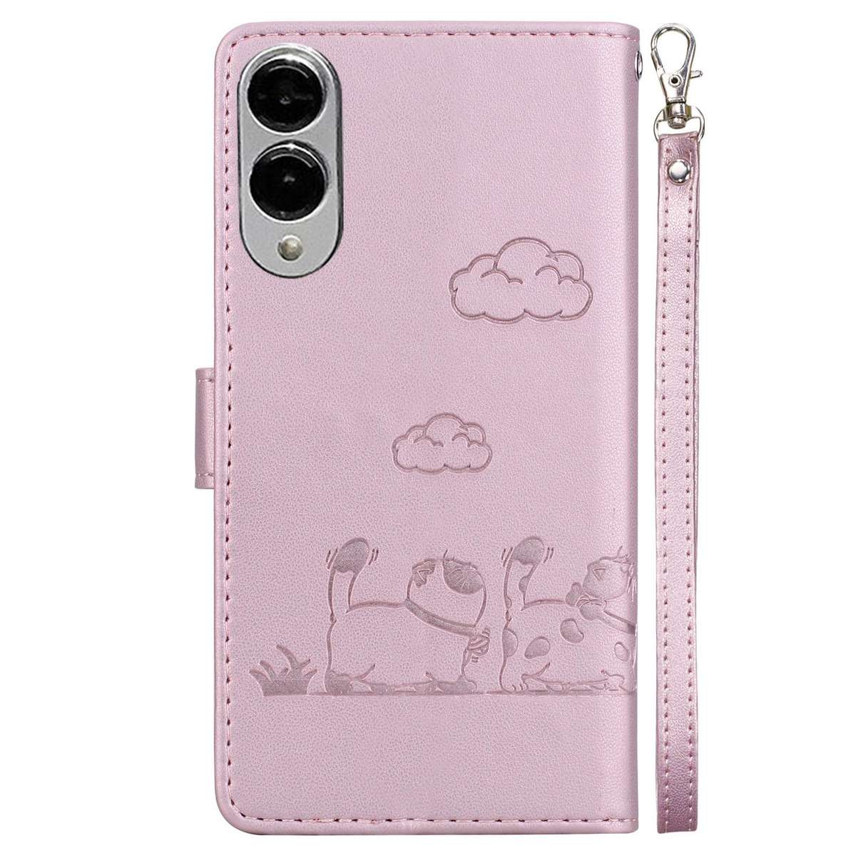 For Samsung Galaxy S25 Edge 5G Cute Cats RFID Leather Phone Case(Rose Gold)