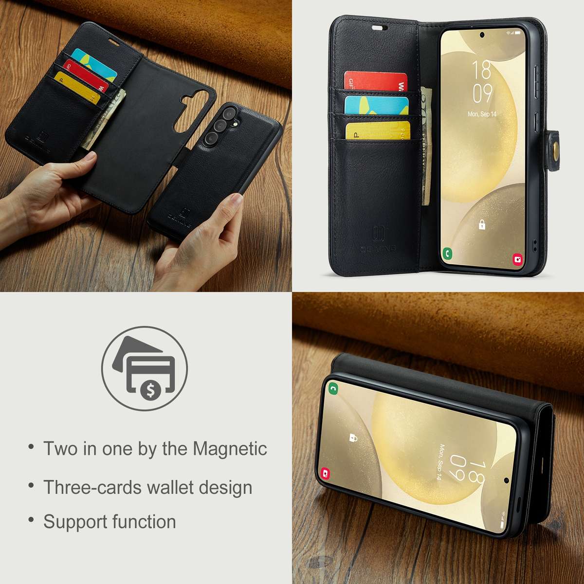 For Samsung Galaxy S24 FE 5G DG.MING Crazy Horse Texture Detachable Magnetic Leather Case(Black)
