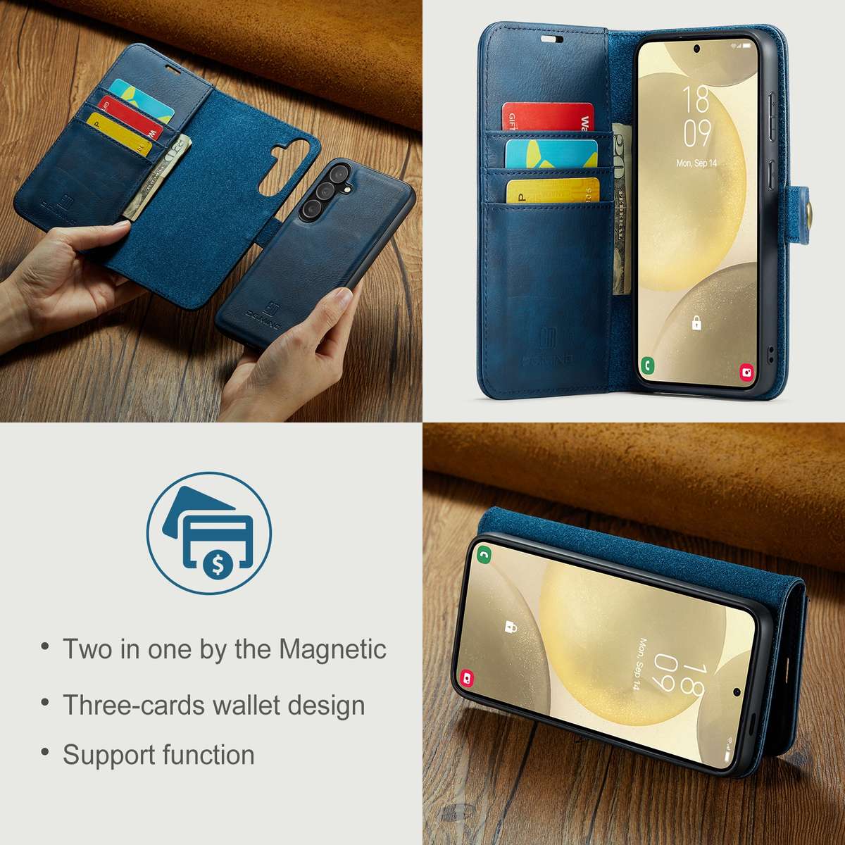For Samsung Galaxy S24 FE 5G DG.MING Crazy Horse Texture Detachable Magnetic Leather Case(Blue)