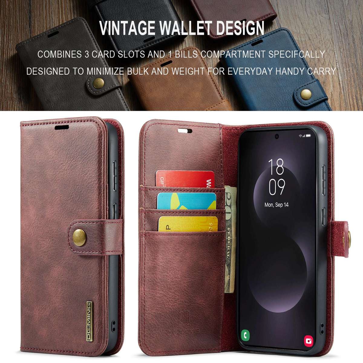 For Samsung Galaxy S25 Edge 5G DG.MING Crazy Horse Texture Detachable Magnetic Leather Case(Red)