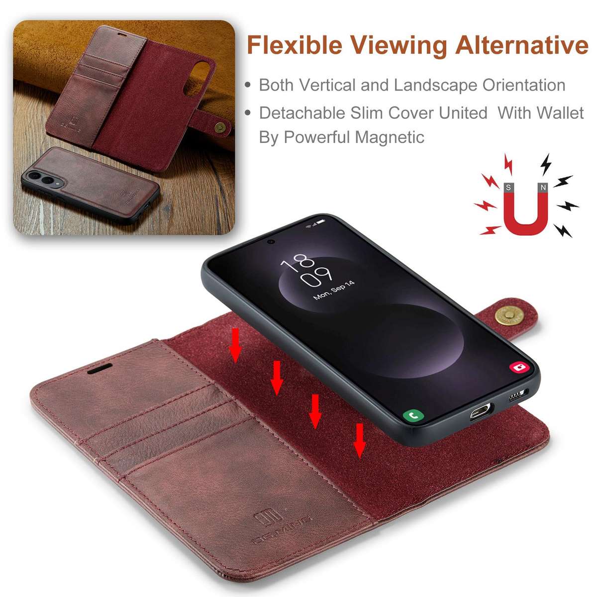 For Samsung Galaxy S25 Edge 5G DG.MING Crazy Horse Texture Detachable Magnetic Leather Case(Red)