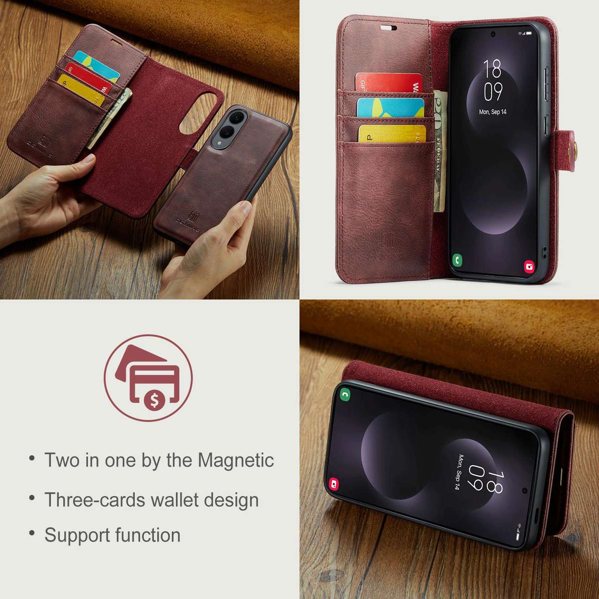 For Samsung Galaxy S25 Edge 5G DG.MING Crazy Horse Texture Detachable Magnetic Leather Case(Red)