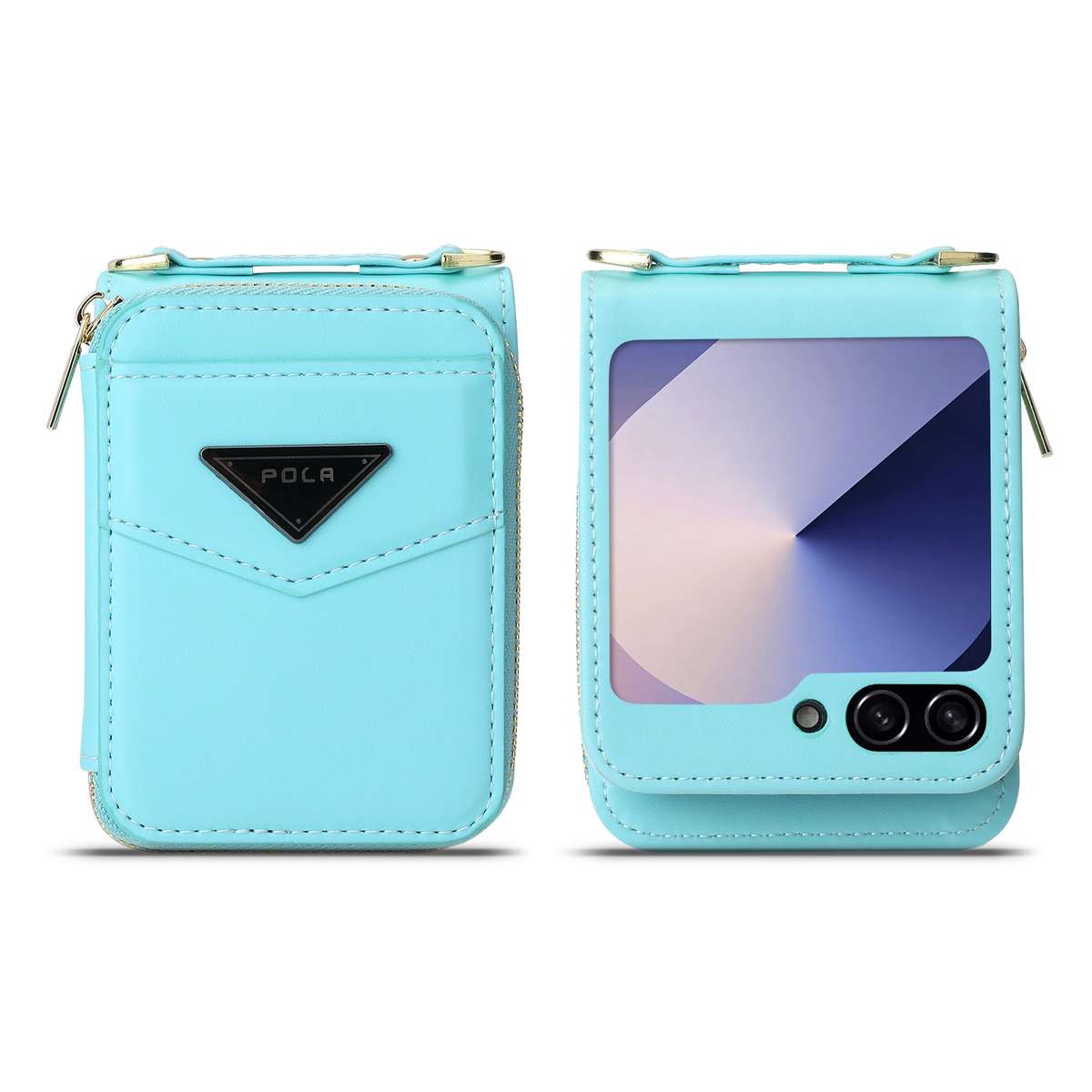 For Samsung Galaxy Z Flip6 POLA Multi-Card Slots Zipper Wallet Phone Case(Blue)