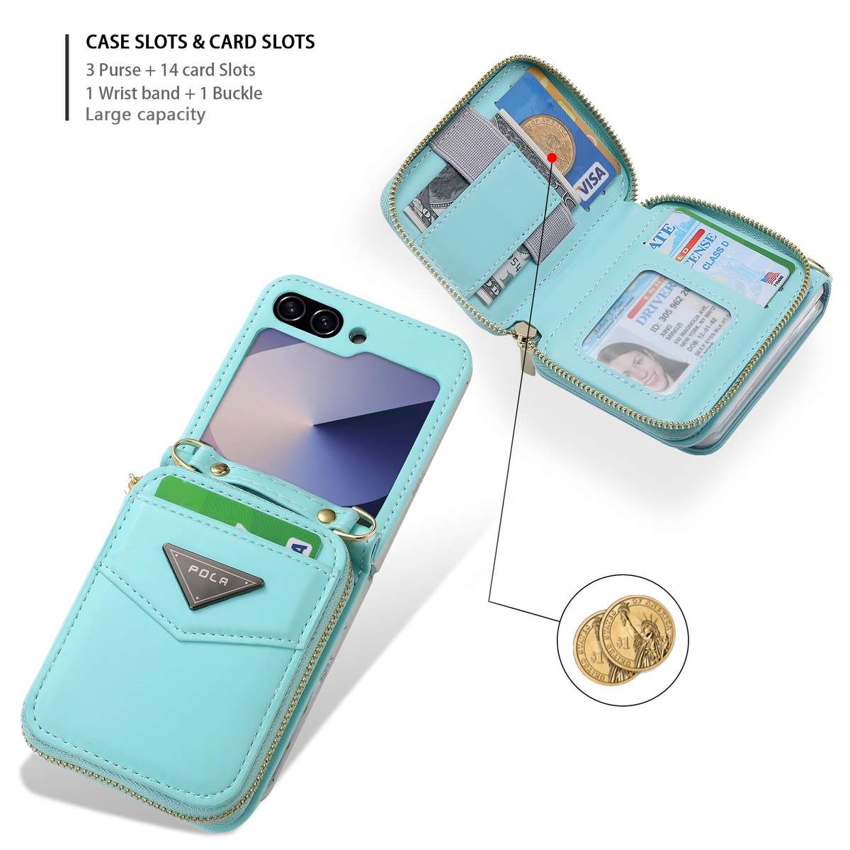 For Samsung Galaxy Z Flip6 POLA Multi-Card Slots Zipper Wallet Phone Case(Blue)