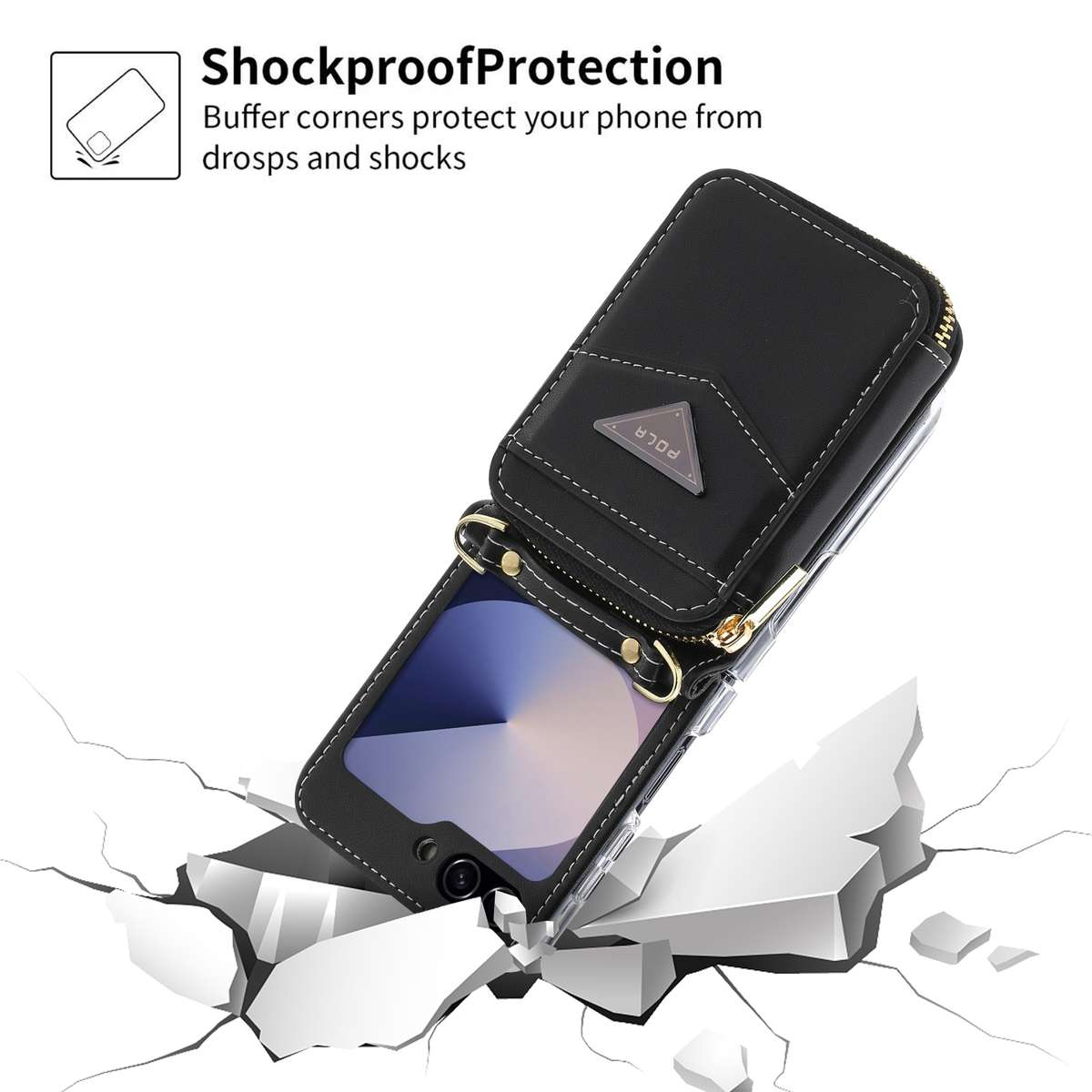 For Samsung Galaxy Z Flip6 POLA Multi-Card Slots Zipper Wallet Phone Case(Black)