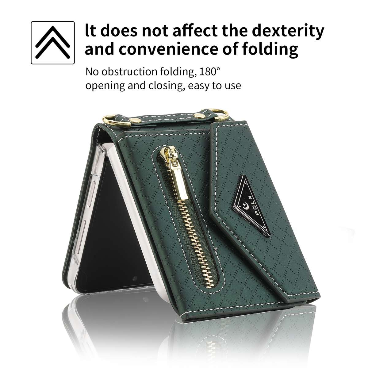 For Samsung Galaxy Z Flip4 POLA Grid Texture Multi-Card Slots Zipper Wallet Phone Case(Green)