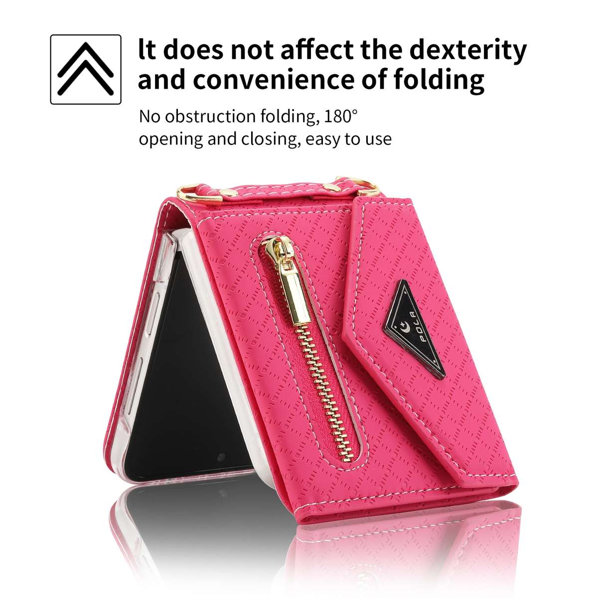 For Samsung Galaxy Z Flip4 POLA Grid Texture Multi-Card Slots Zipper Wallet Phone Case(Rose Red)