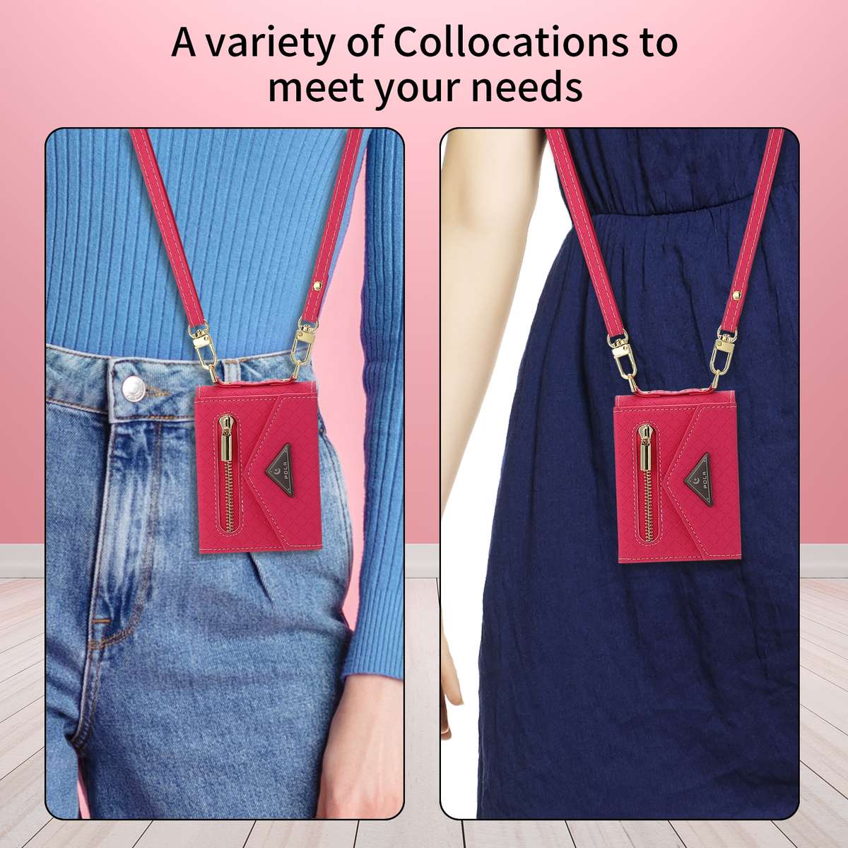 For Samsung Galaxy Z Flip4 POLA Grid Texture Multi-Card Slots Zipper Wallet Phone Case(Rose Red)