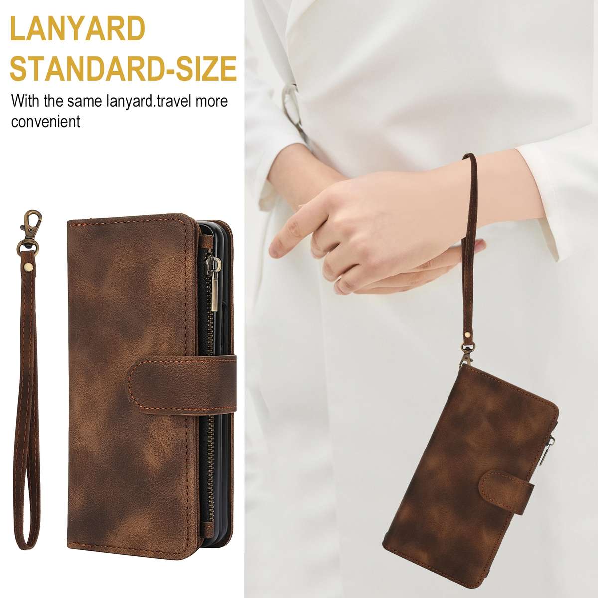 For Samsung Galaxy Z Fold4 5G Dream 9-Card Zipper Wallet RFID Leather Phone Case with ... (Brown)