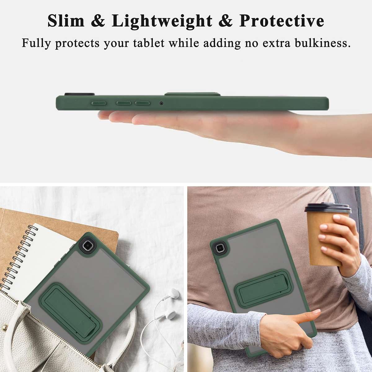 For Samsung Galaxy Tab A7 Lite Skin Feel Holder PC Hybrid TPU Tablet Case(Dark Green)