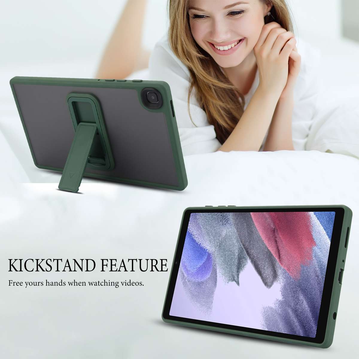 For Samsung Galaxy Tab A7 Lite Skin Feel Holder PC Hybrid TPU Tablet Case(Dark Green)